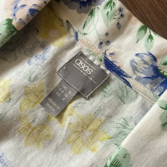 ASOS DESIGN cotton/linen floral print button front collar jumpsuit,Vintage look! - Picture 8 of 10